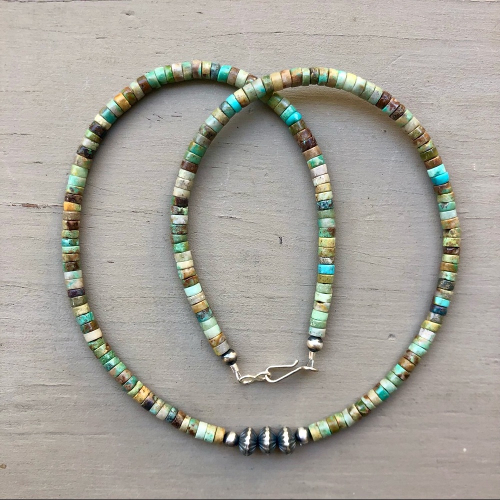Green Kingman Heishi necklace 18 inches